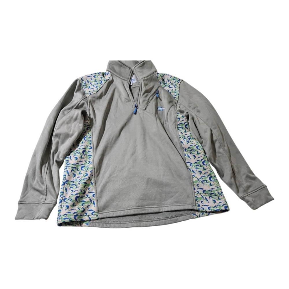 HeyBo Womens Quarter Zip Pullover Gray Swordfish Print Size Medium